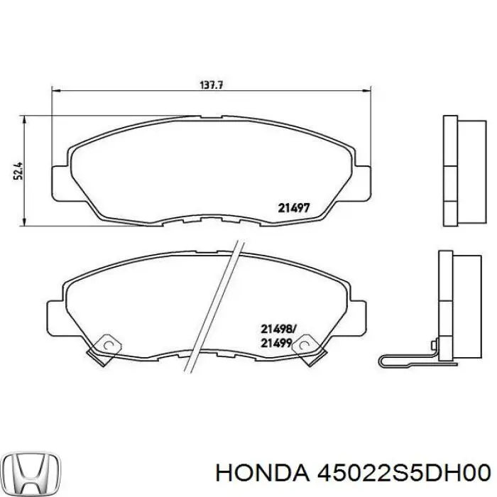 Передні тормозні колодки 45022S5DH00 Honda