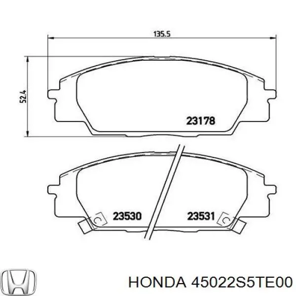 45022S5TE00 Honda колодки гальмівні передні, дискові