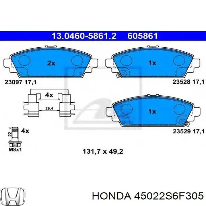 Гальмівні колодки Honda 45022S6F305 ціна, від 25.52 USD