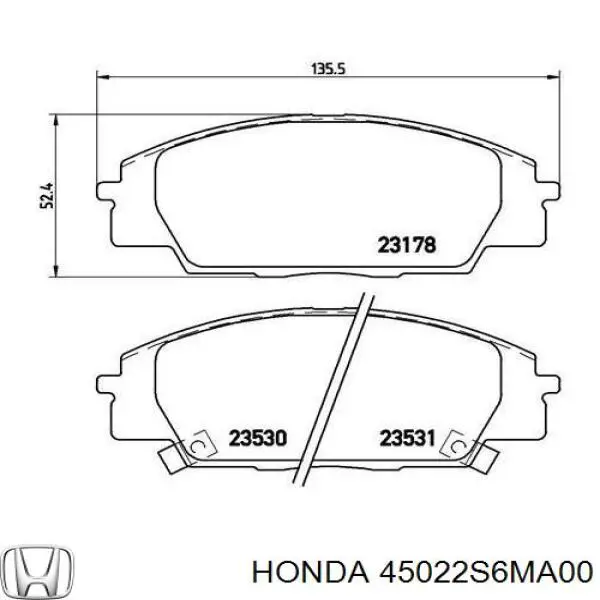 45022S6MA00 Honda колодки гальмівні передні, дискові