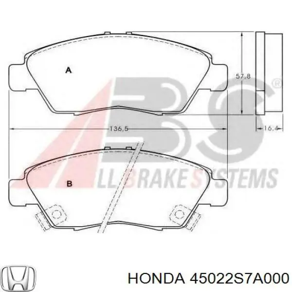 45022S7A000 Honda Передні гальмівні колодки