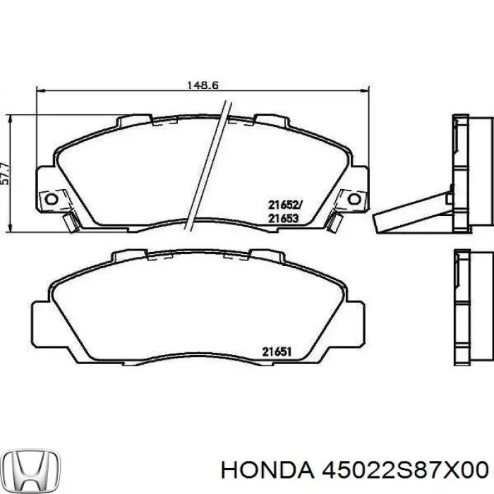 45022S87X00 Honda колодки гальмівні передні, дискові