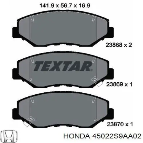 Колодки гальмівні передні, дискові 45022S9AA02 Honda