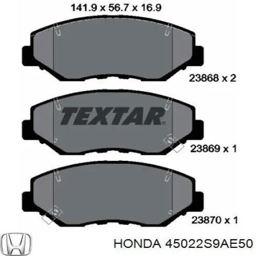Передні тормозні колодки 45022S9AE50 Honda