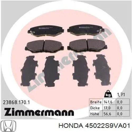 Передні тормозні колодки 45022S9VA01 Honda