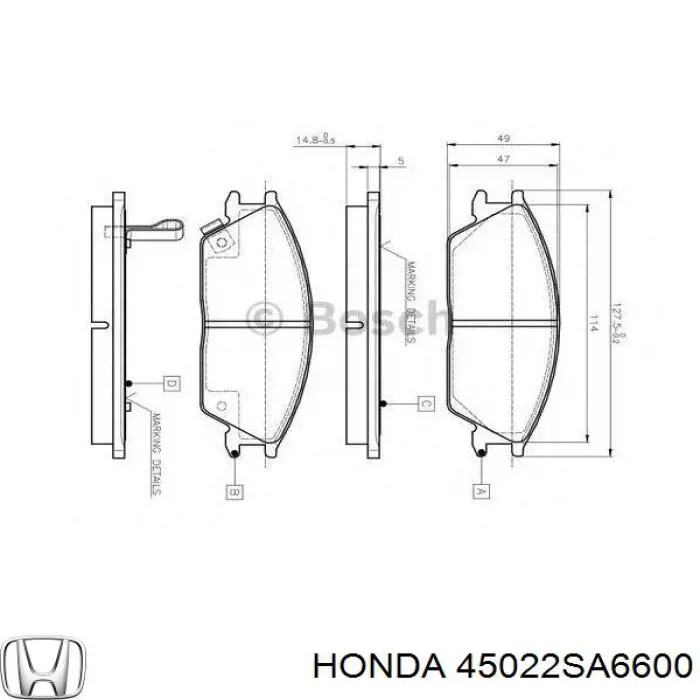 45022SA6600 Honda Передні гальмівні колодки
