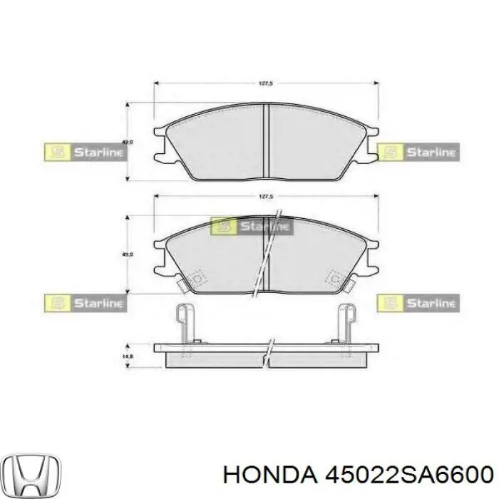 45022SA6600 Honda колодки гальмівні передні, дискові