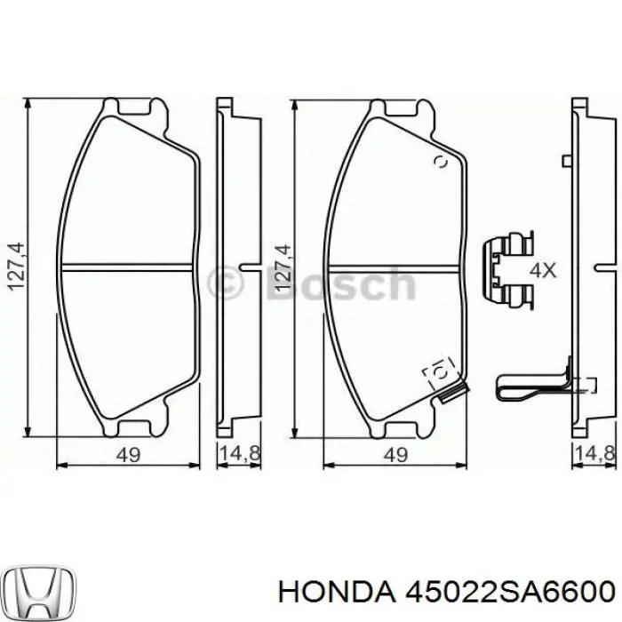 45022SA6600 Honda Передні гальмівні колодки