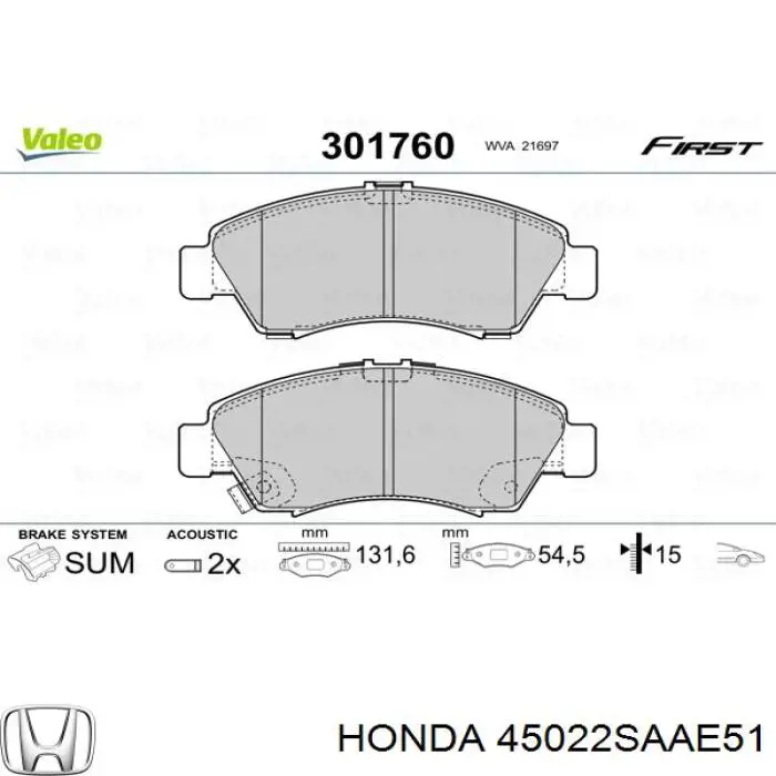 Гальмівні колодки Honda 45022SAAE51 ціна, від 17.11 USD