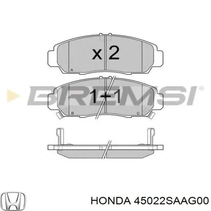 Колодки гальмівні передні, дискові 45022SAAG00 Honda