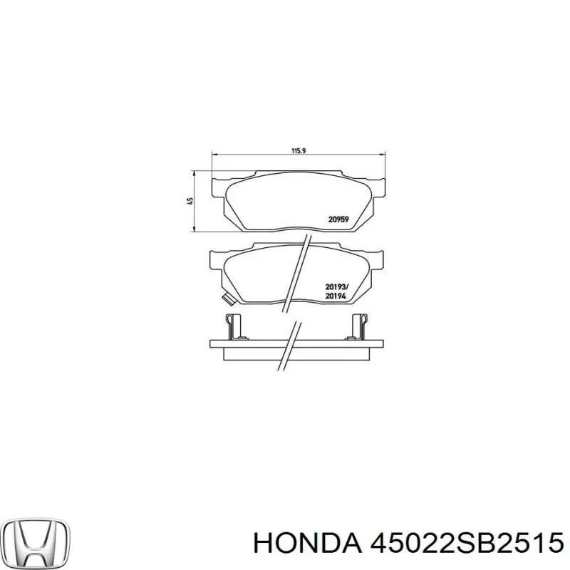45022SB2515 Honda колодки гальмівні передні, дискові