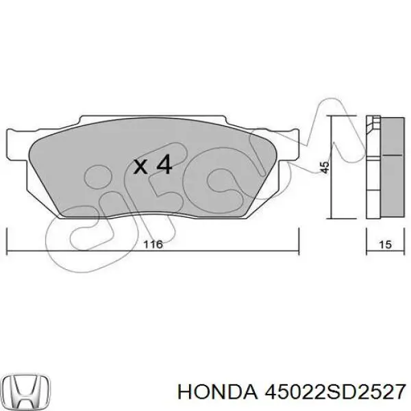 45022SD2527 Honda колодки гальмівні передні, дискові