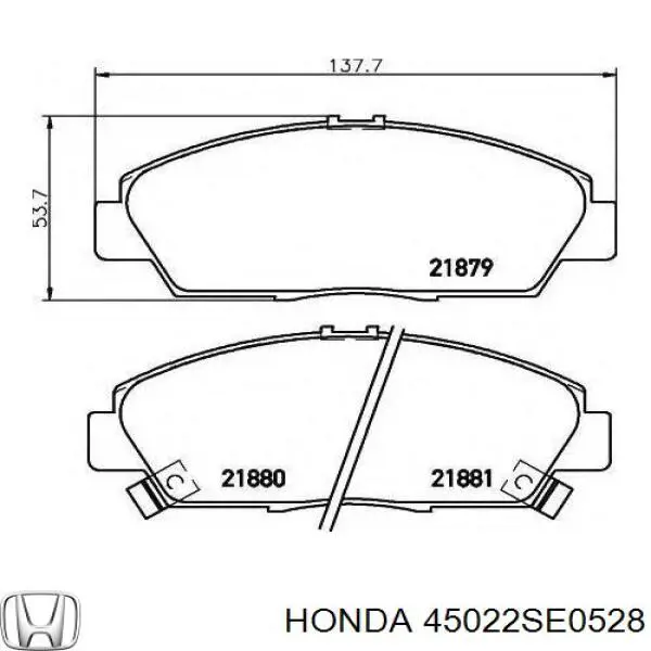 45022SE0528 Honda колодки гальмівні передні, дискові