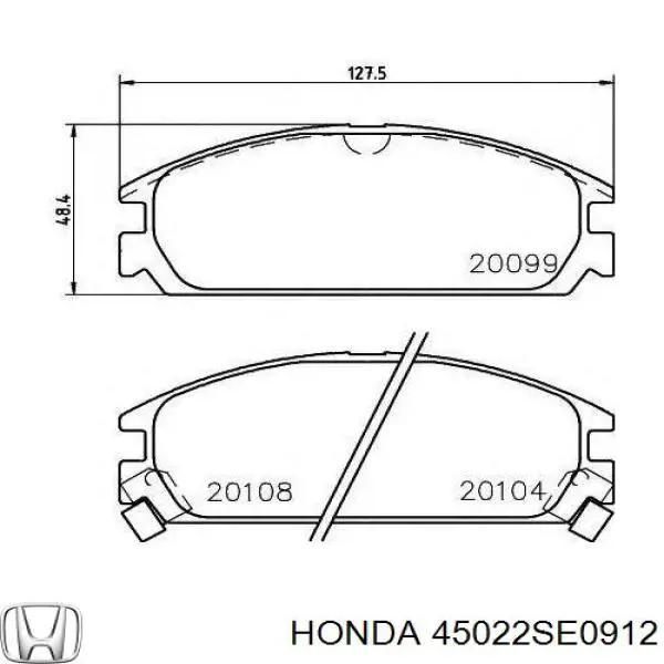 Купити 45022SE0912 Honda Колодки гальмівні передні, дискові