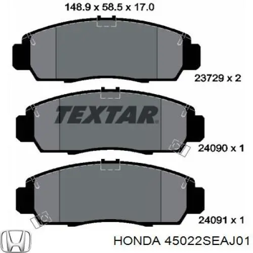 Купити 45022SEAJ01 Honda Колодки гальмівні передні, дискові