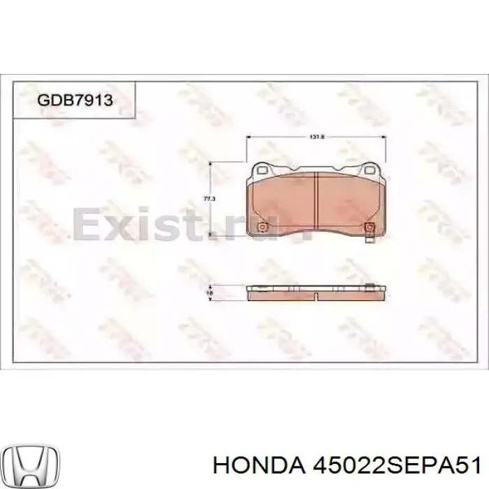 45022SEPA60 Honda колодки гальмівні передні, дискові