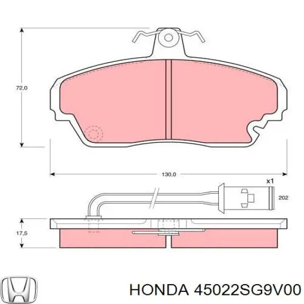 Колодки гальмівні передні, дискові 45022SG9V00 Honda