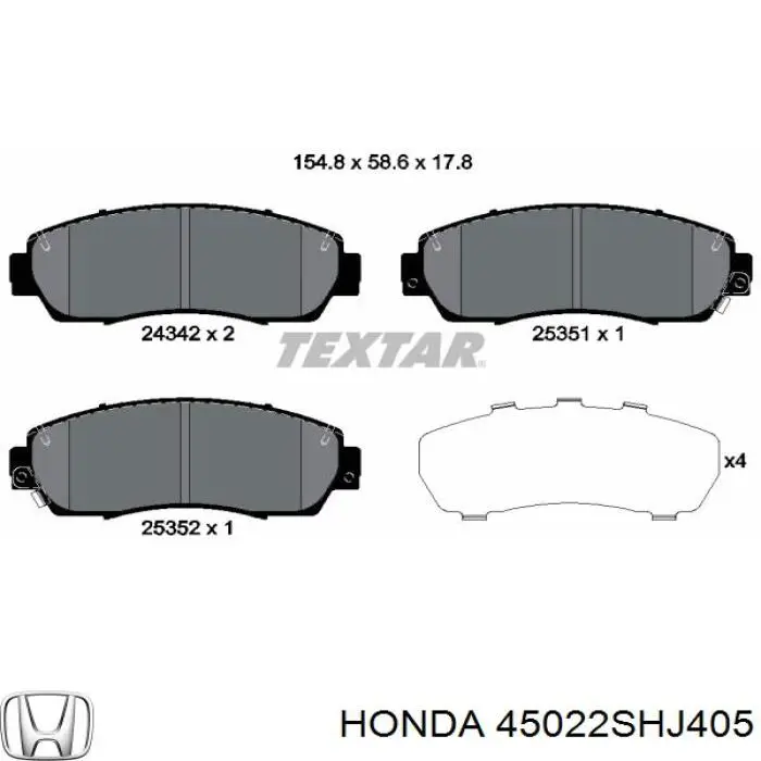 Купити 45022SHJ405 Honda Колодки гальмівні передні, дискові