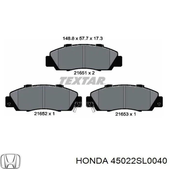 Колодки гальмівні передні, дискові 45022SL0040 Honda