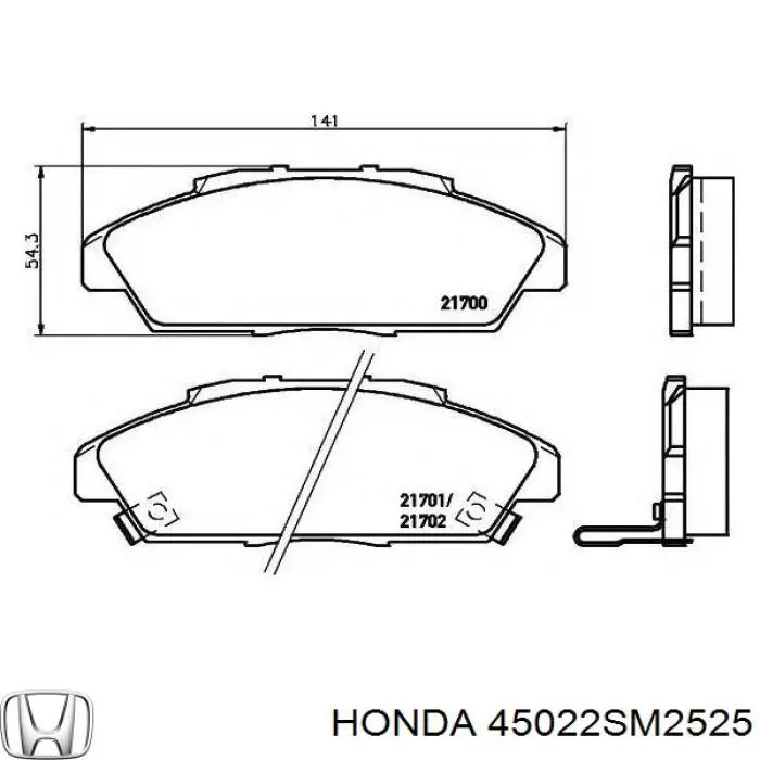 45022SM2525 Honda колодки гальмівні передні, дискові
