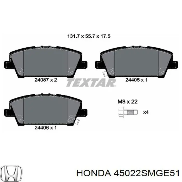 Купити 45022SMGE51 Honda Колодки гальмівні передні, дискові