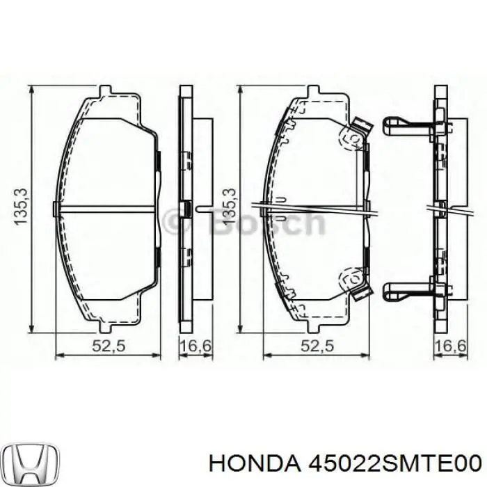 Купити 45022SMTE00 Honda Колодки гальмівні передні, дискові