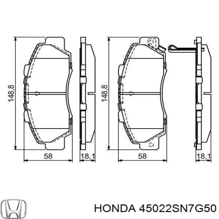 Купити 45022SN7G50 Honda Колодки гальмівні передні, дискові