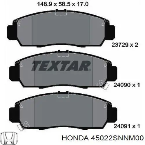 Купити 45022SNNM00 Honda Колодки гальмівні передні, дискові