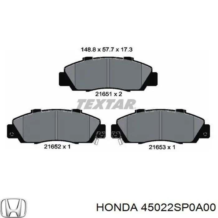 Колодки гальмівні передні, дискові 45022SP0A00 Honda