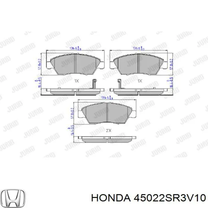 Купити 45022SR3V10 Honda Колодки гальмівні передні, дискові