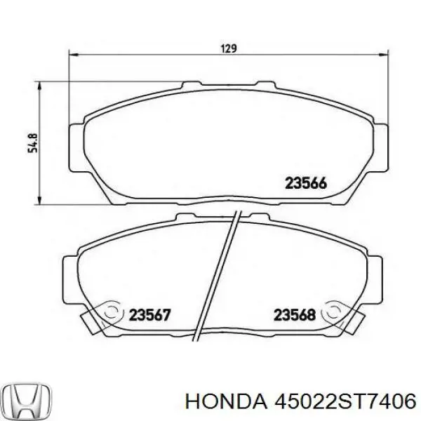 Колодки гальмівні передні, дискові 45022ST7406 Honda