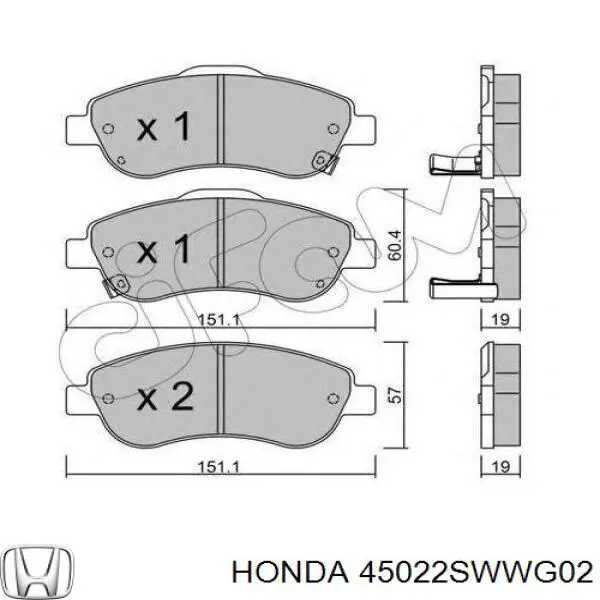 Купити 45022SWWG02 Honda Колодки гальмівні передні, дискові