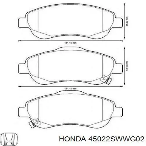 Передні тормозні колодки 45022SWWG02 Honda