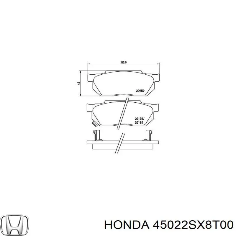 Колодки гальмівні передні, дискові 45022SX8T00 Honda