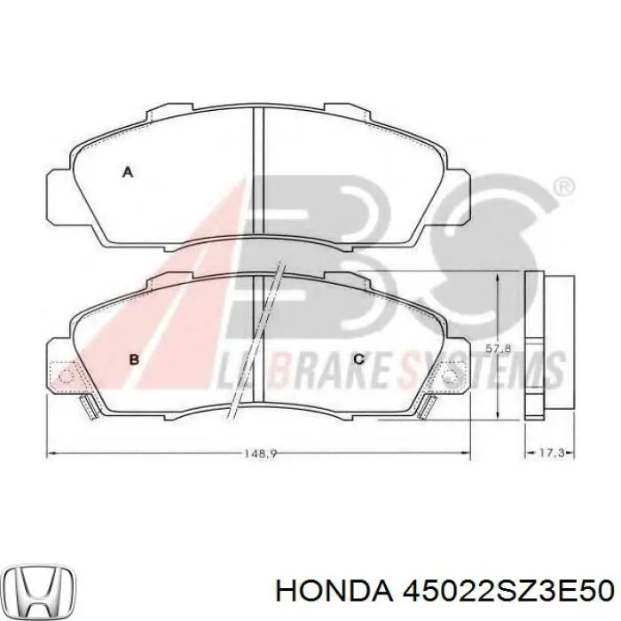 45022SZ3E50 Honda колодки гальмівні передні, дискові