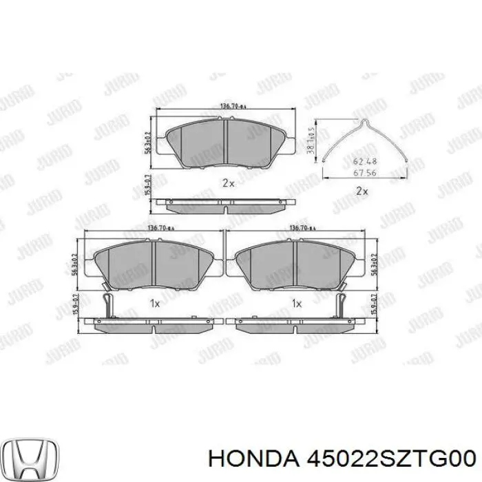 45022SZTG00 Honda колодки гальмівні передні, дискові