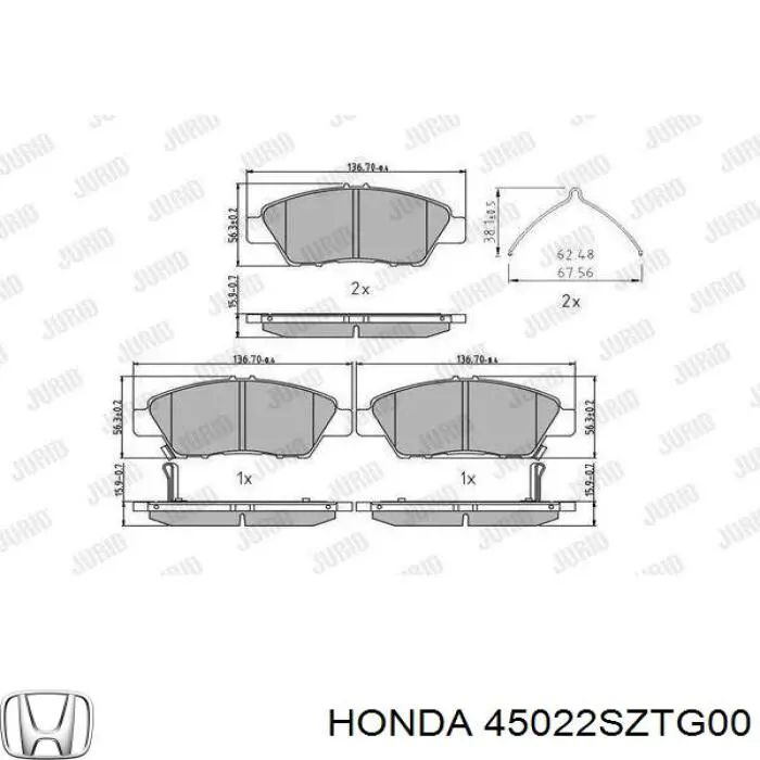 45022SZTG00 Honda Передні гальмівні колодки