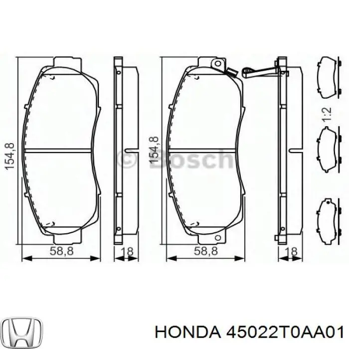 Купити 45022T0AA01 Honda Колодки гальмівні передні, дискові