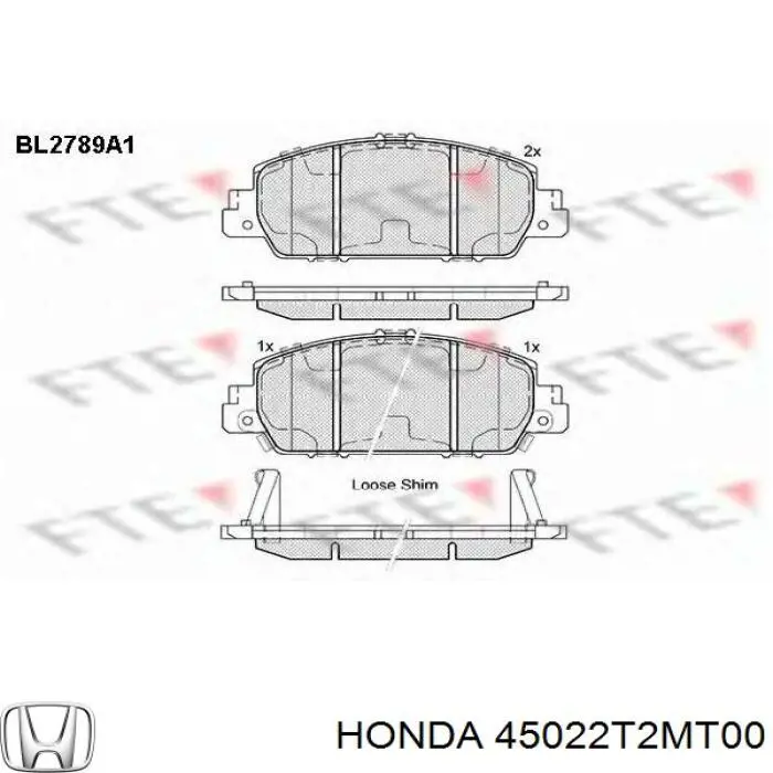 Купити 45022T2MT00 Honda Колодки гальмівні передні, дискові
