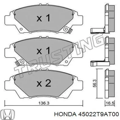 45022T9AT00 Honda Передні гальмівні колодки