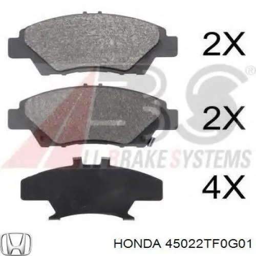 45022TF0G01 Honda Передні гальмівні колодки