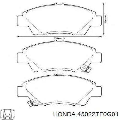 Купити 45022TF0G01 Honda Колодки гальмівні передні, дискові