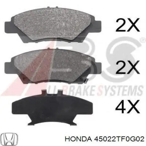 45022TF0G02 Honda Передні гальмівні колодки