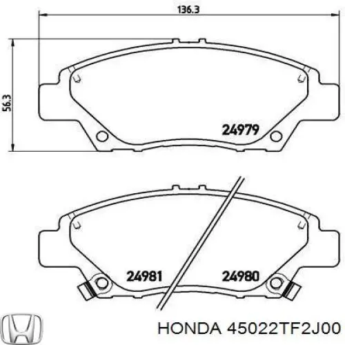 Гальмівні колодки Honda 45022TF2J00 ціна, від 17.35 USD
