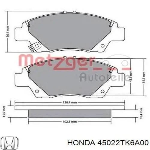 Тормозні колодки Honda 45022TK6A00