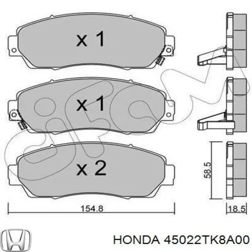 45022TK8A00 Honda колодки гальмівні передні, дискові