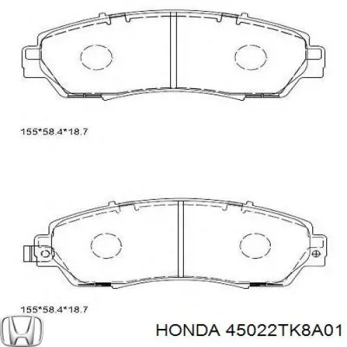 Купити 45022TK8A01 Honda Колодки гальмівні передні, дискові
