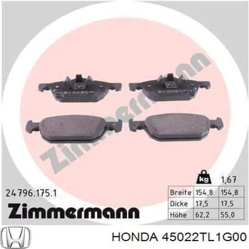 Тормозні колодки Honda 45022TL1G00