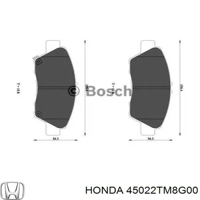 Купити 45022TM8G00 Honda Колодки гальмівні передні, дискові