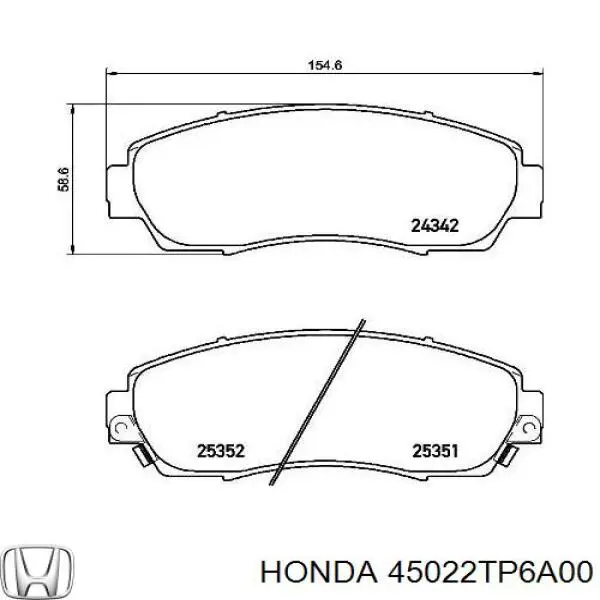 Купити 45022TP6A00 Honda Колодки гальмівні передні, дискові